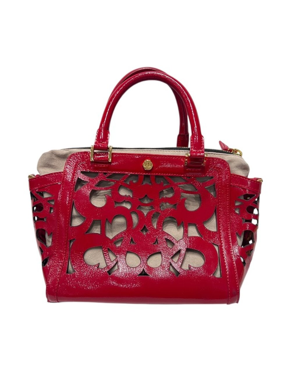 $1875 Alvin Valley Red Cage Patent Leather Handbag